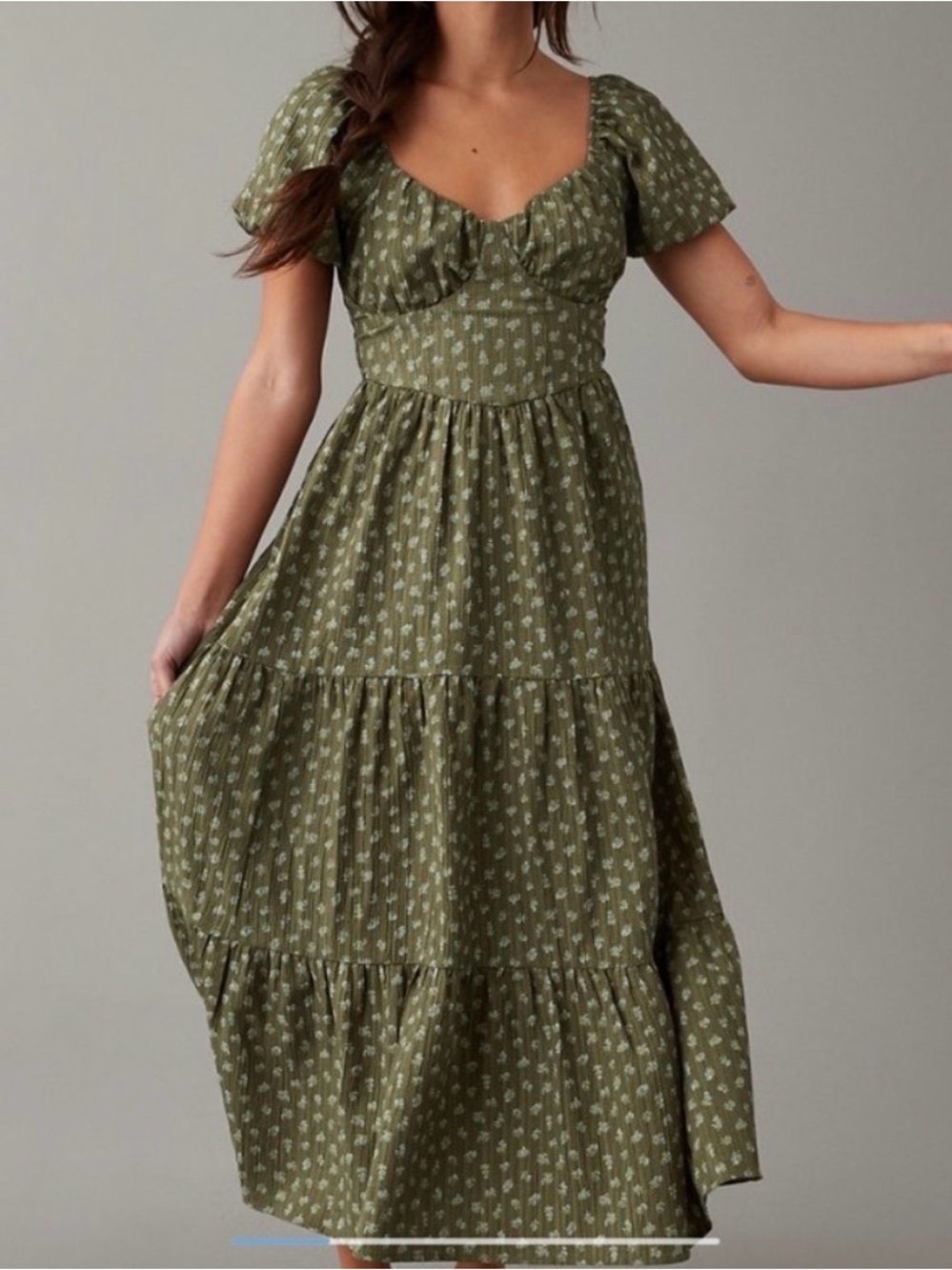 AE American Eagle Floral Open Back Corset Midi Dress Size M Green